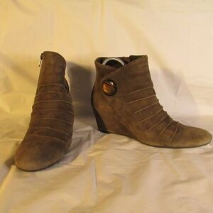Vaneli Brown Suede Ankle Wedge Boots